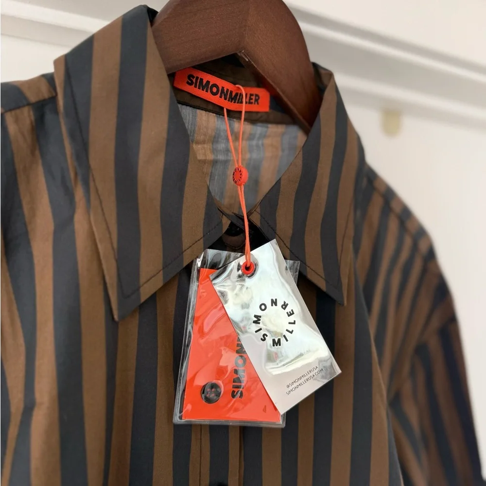 NWT Simon Miller | Loch Poplin Button Up | Black/Choco (M) - Picture 7 of 8